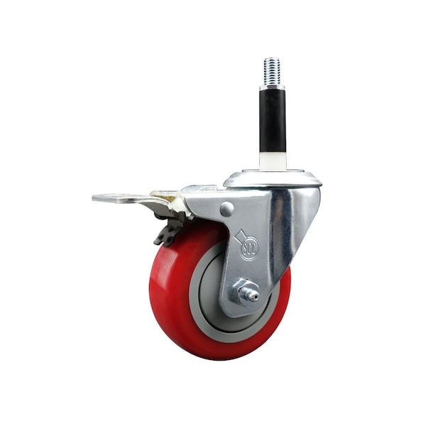 3.5'' Red Poly Swivel 7/8'' Expanding Stem Caster Total Lock Brake